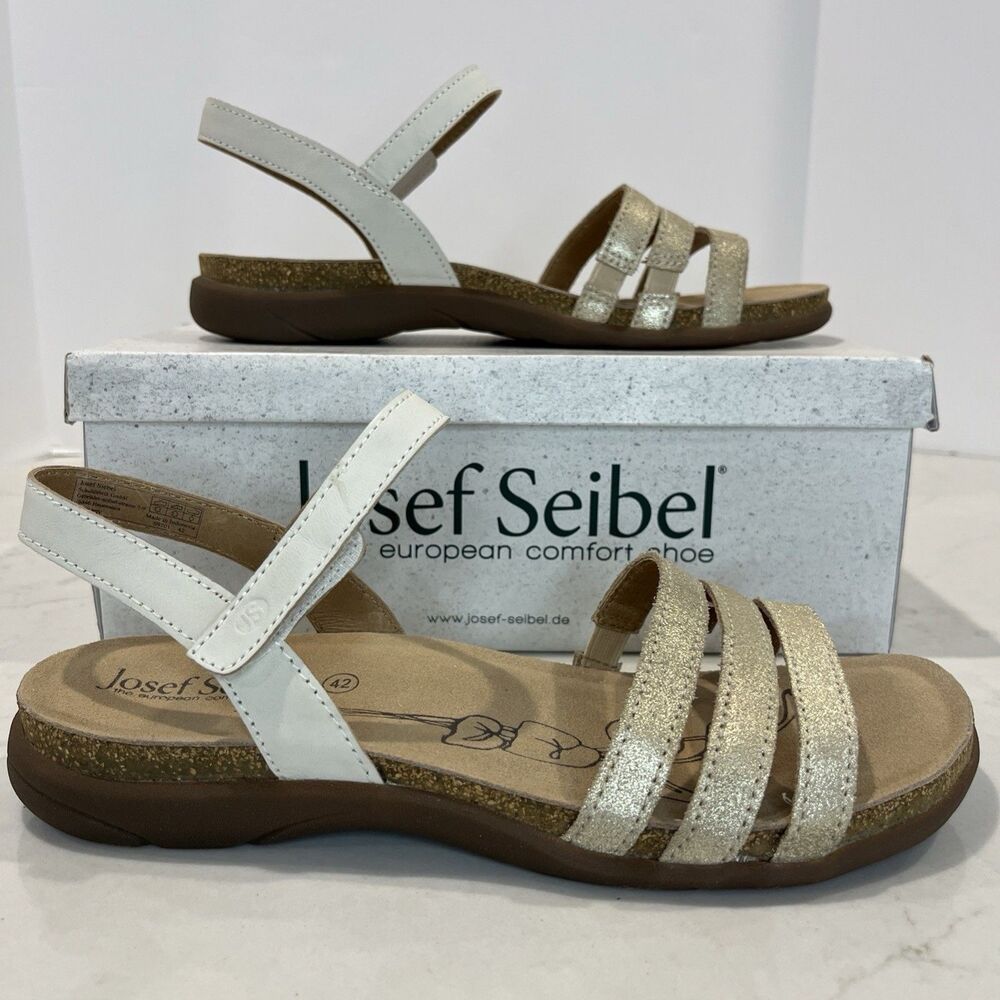 Josef Seibel‎ NEW Strappy Comfort Walking Sandals Ivory Gold Cork EU 42 US  11